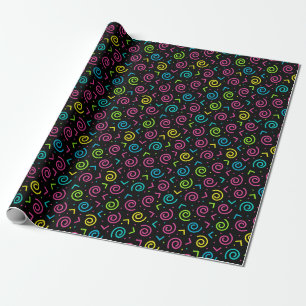 80's/90's Black And Neon Doodle Pattern Wrapping Paper