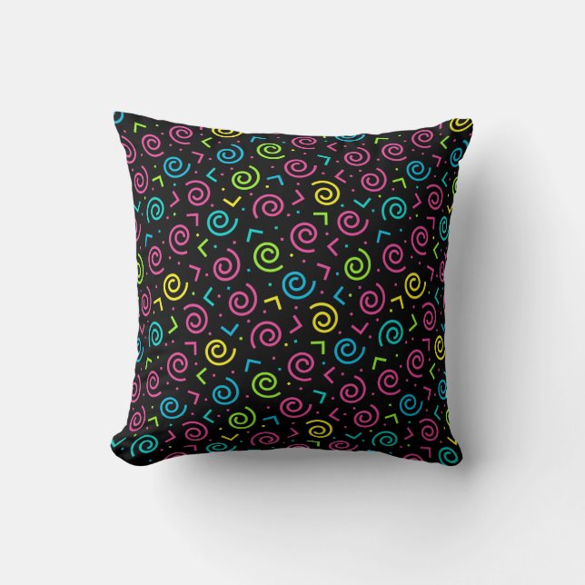 80's/90's Black & Neon Doodle Pattern Cushion (Front)