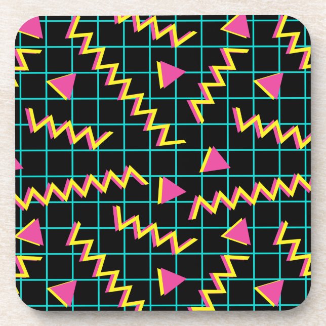 80's/90's Black & Neon Pattern Coaster (Front)