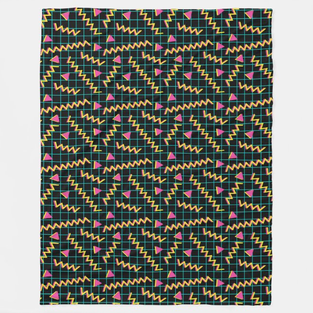 80's/90's Black & Neon Pattern Fleece Blanket (Front)