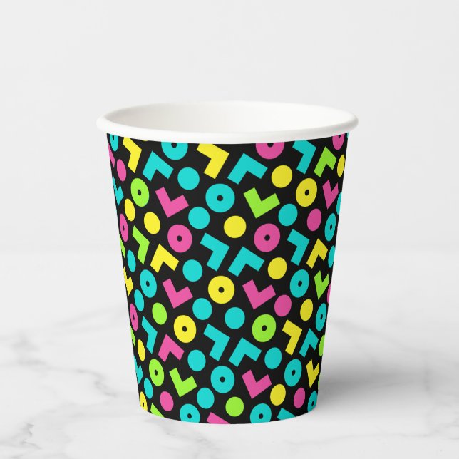 80's/90's Black & Neon Pattern Paper Cups (Front)