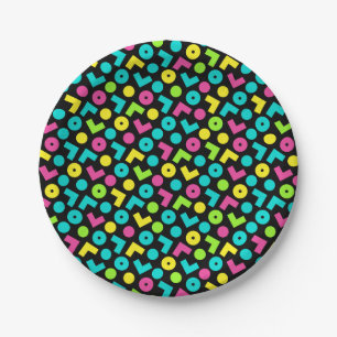 80's/90's Black & Neon Pattern Paper Plate