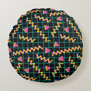 80's/90's Black & Neon Pattern Round Cushion