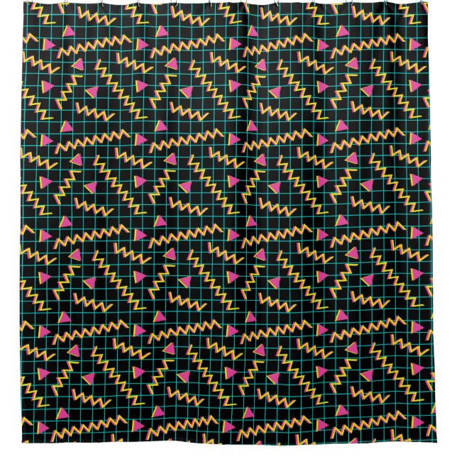 80's/90's Black & Neon Pattern Shower Curtain (Front)