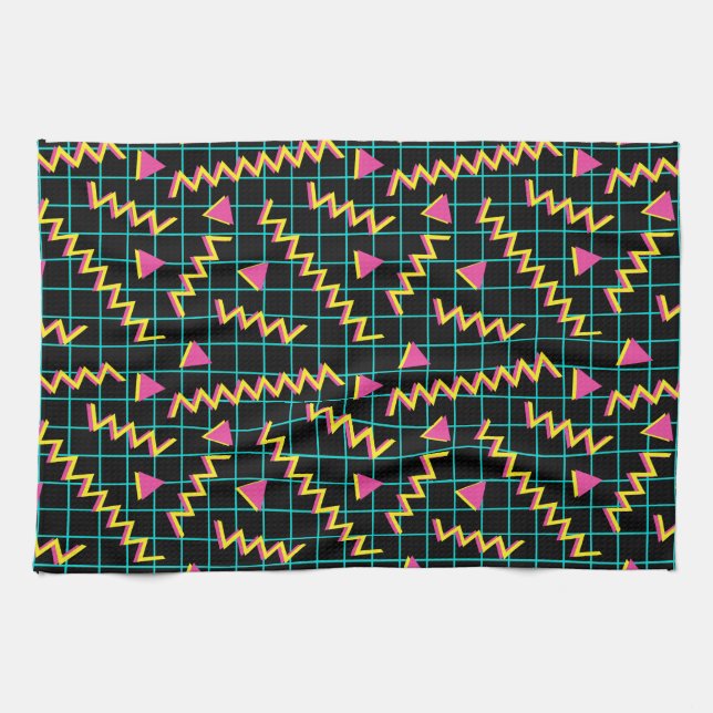 80's/90's Black & Neon Pattern Tea Towel (Horizontal)