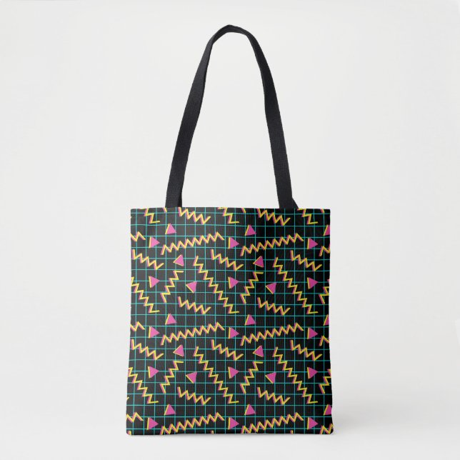 80's/90's Black & Neon Pattern Tote Bag (Front)