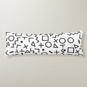 80's 90's Black & White Retro Shapes Pattern Body Cushion