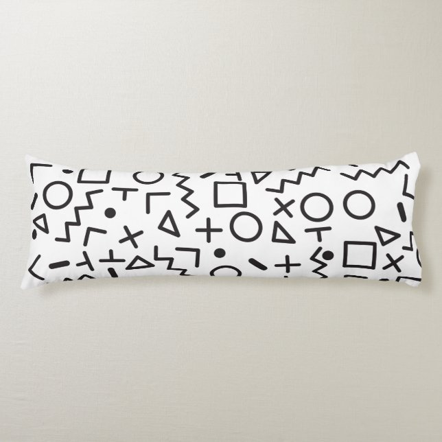 80's 90's Black & White Retro Shapes Pattern  Body Cushion (Front)