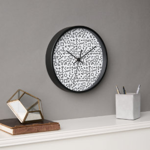 80's 90's Black & White Retro Shapes Pattern Clock