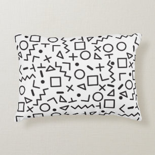 80's 90's Black & White Retro Shapes Pattern Decorative Cushion