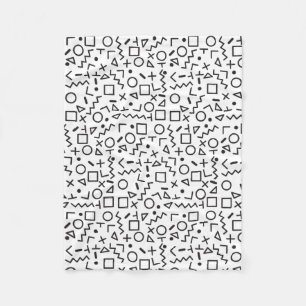 80's 90's Black & White Retro Shapes Pattern Fleece Blanket
