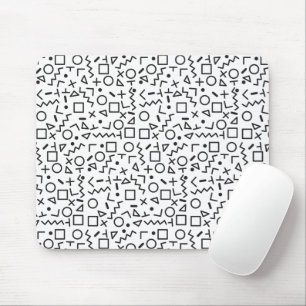 80's 90's Black & White Retro Shapes Pattern Mouse Mat