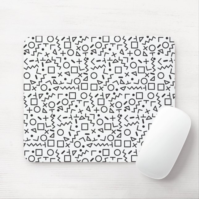 80's 90's Black & White Retro Shapes Pattern Mouse Mat (With Mouse)