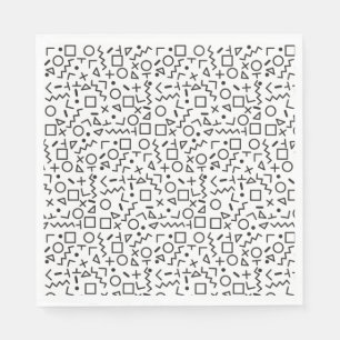 80's 90's Black & White Retro Shapes Pattern  Napkin