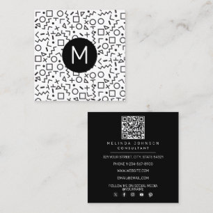 80's 90's Black & White Retro Shapes Pattern Square Business Card
