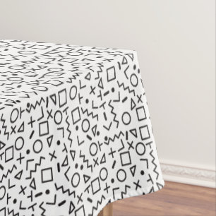 80's 90's Black & White Retro Shapes Pattern  Tablecloth