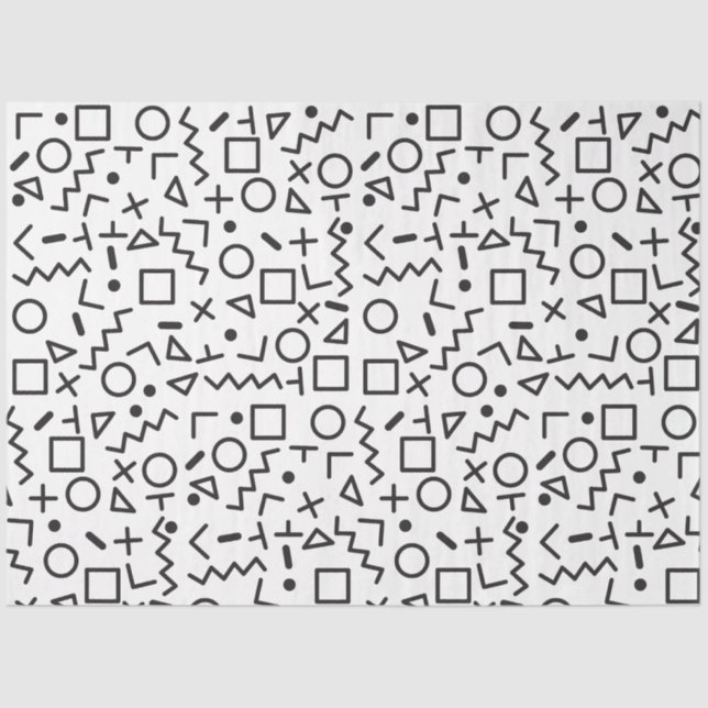 80's 90's Black & White Retro Shapes Pattern Tissue Paper (Front)