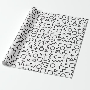 80's 90's Black & White Retro Shapes Pattern   Wrapping Paper