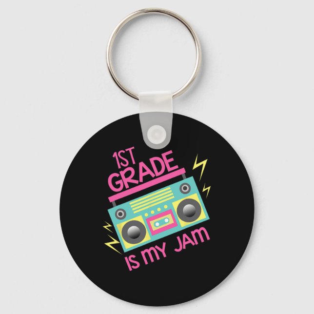 80's 90's Boombox Design 1st Grade Is My Jam  Key Ring (Front)