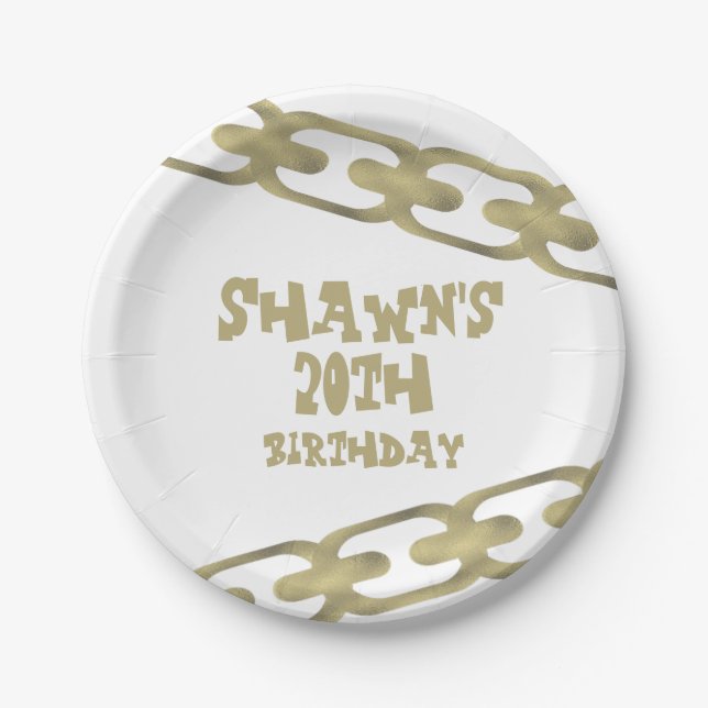 80s 90s Chain Adult Hip Hop Party Paper Plate (Front)