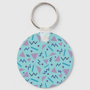 80s 90s Memphis style geometric blue   Key Ring