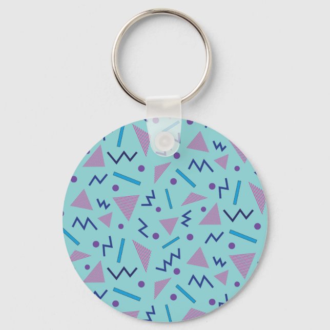 80s 90s Memphis style geometric blue   Key Ring (Front)