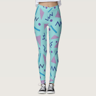 80s 90s Memphis style geometric blue    Leggings