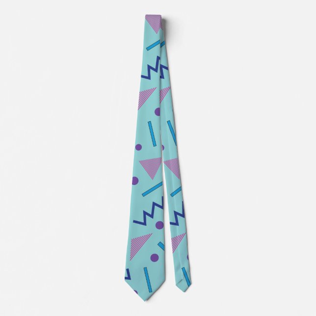 80s 90s Memphis style geometric blue  Tie (Front)