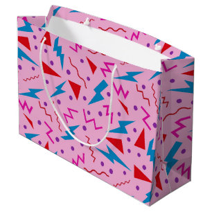 80s 90s Memphis style geometric Pink Birthday  Large Gift Bag