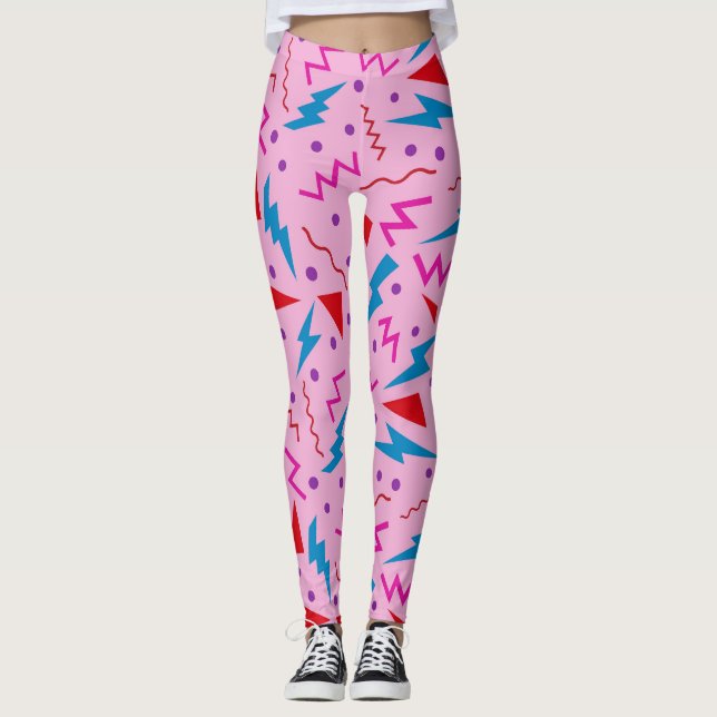 80s 90s Memphis style geometric Pink  Leggings (Front)