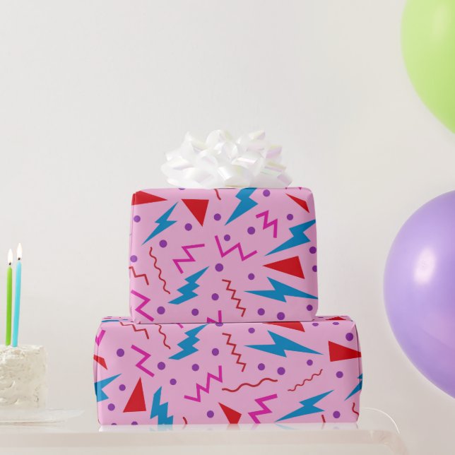 80s 90s Memphis style geometric Pink  Wrapping Paper (Party Gifts)