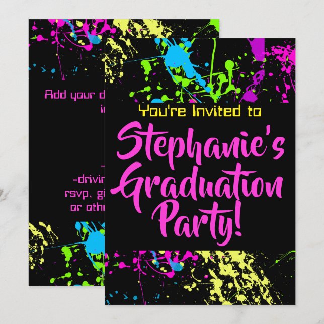 80s 90s Modern Paint Splatter Graduation Party Invitation (Front/Back)