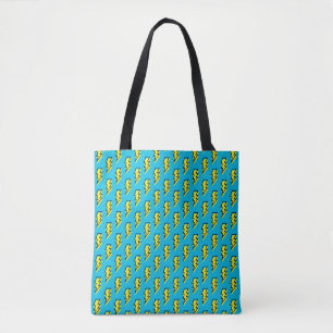 80's/90's Neon Blue Yellow Lightning Bolt Pattern Tote Bag