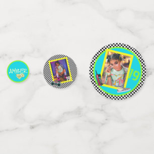 80's/90's Neon Chequerboard 3 Photos & Age Retro Confetti