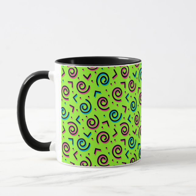 80's/90's Neon Green Doodle Pattern Mug (Left)