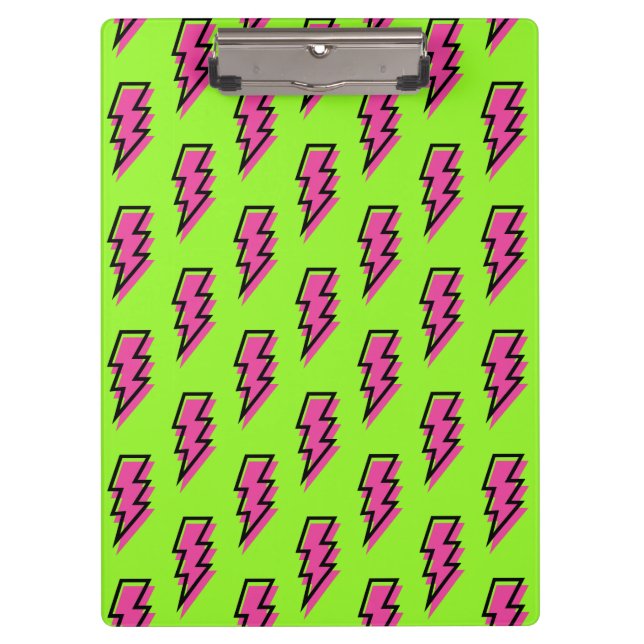 80's/90's Neon Green & Pink Lightning Bolt Pattern Clipboard (Front)