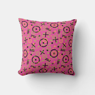80's/90's Neon Pink And Blue Doodle Pattern Cushion