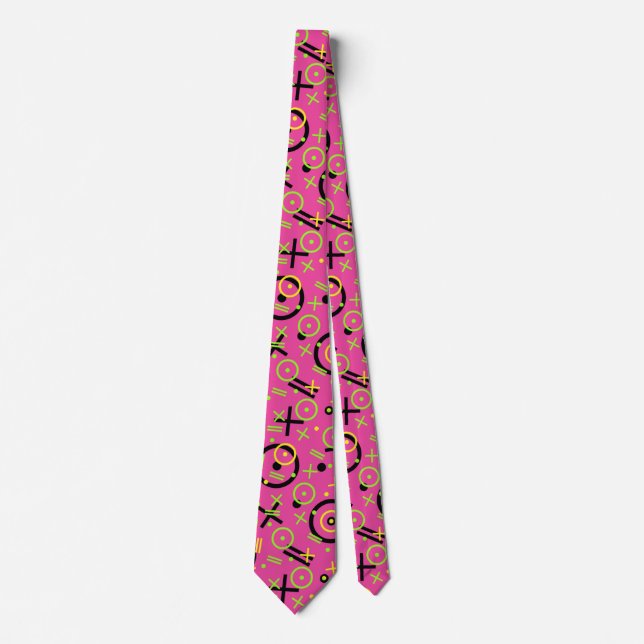 80's/90's Neon Pink And Blue Doodle Pattern Tie (Front)