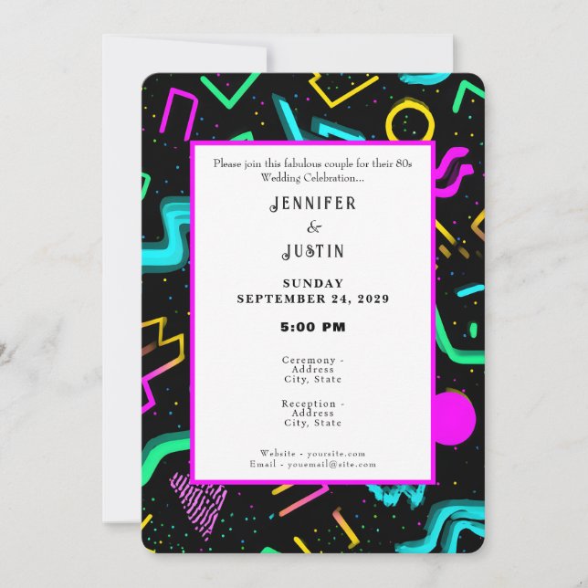 80s 90s Neon Retro Pattern Wedding Invitation (Front)