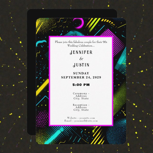 80s 90s Neon Retro Pattern Wedding Invitation (Creator Uploaded)
