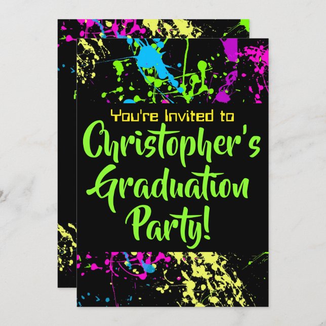 80s 90s Paint Splatter Graduation Party Invitation (Front/Back)