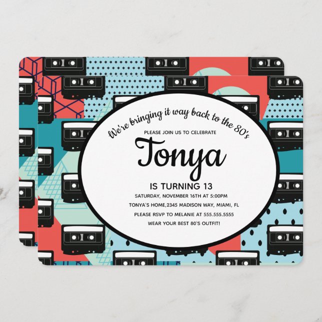 80s 90s Party Retro Cassette Throw Back Invitation (Front/Back)