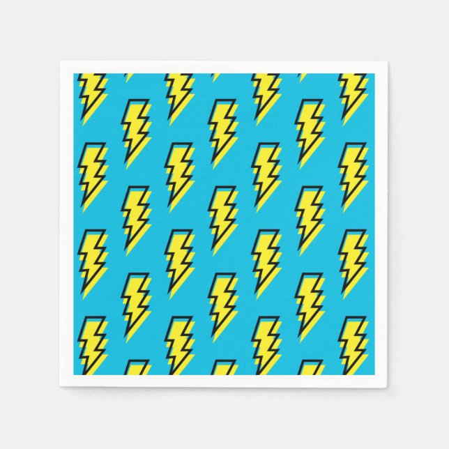 80's/90's Pattern Fun Blue Yellow Bolt Neon Retro Napkin (Front)