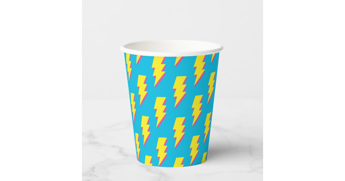 80's/90's Pattern Fun Blue Yellow Bolt Neon Retro Paper Cups | Zazzle