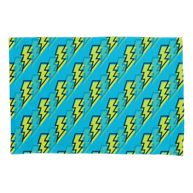 80's/90's Pattern Fun Blue Yellow Bolt Neon Retro Pillowcase (Front)