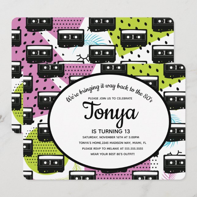 80s 90s Pink Girl Collage Cassette Throw Back Invitation (Front/Back)