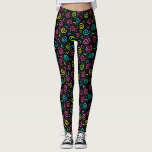 80's/90's Retro Black And Neon Doodle Pattern Leggings