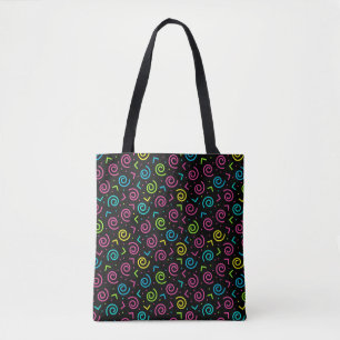 80's/90's Retro Black And Neon Doodle Pattern Tote Bag
