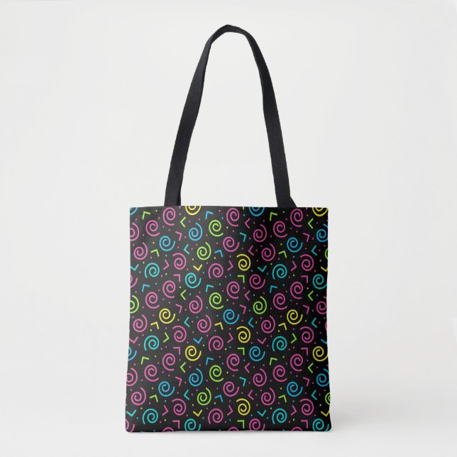 80's/90's Retro Black And Neon Doodle Pattern Tote Bag (Front)