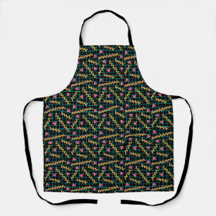  80's/90's Retro Black & Neon Doodle Pattern Apron